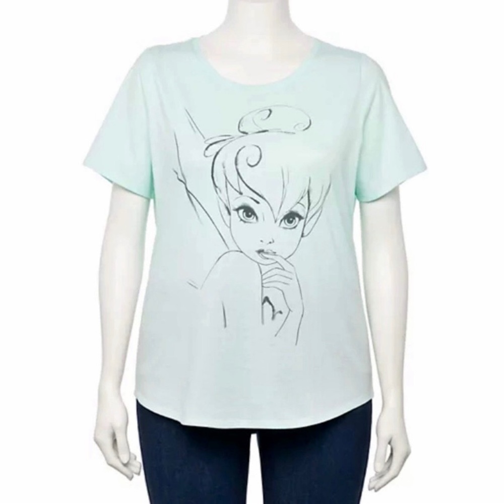 Disney Tinkerbell Women’s Plus Size Sketchy Graphic Tee Blue Glass Size 1X